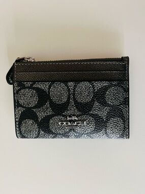 Coach Grey Black Monogram Card Wallet with Keyring & Zipper CW966